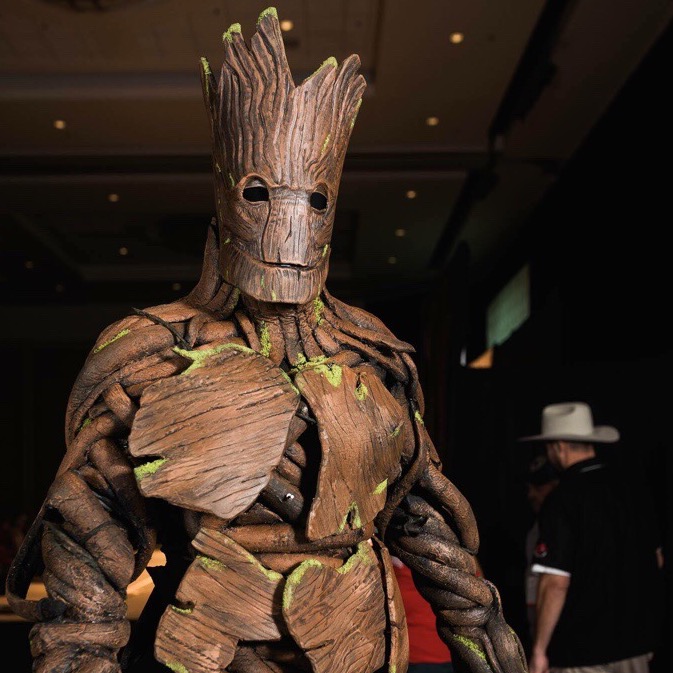 A costume of Groot from Guardians of the Galaxy, a large tree-looking creature. Link takes you to project page.