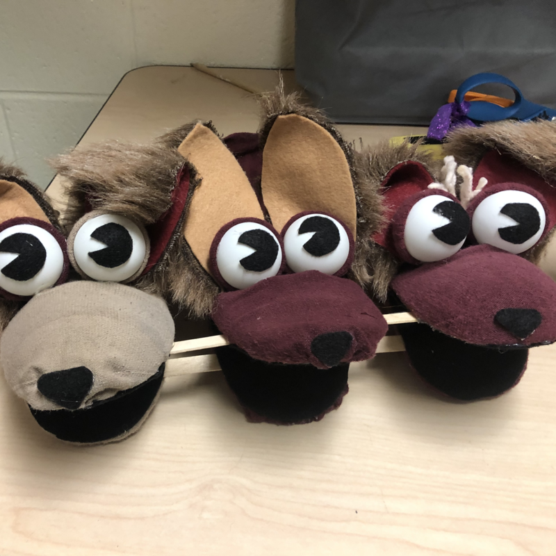 Three goofy sock-puppet dogs with felt ears and large eyes. Picture links to project page.